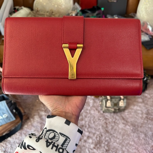 YSL Red Designer Clutch with Gold Accent - Picture 1 of 8